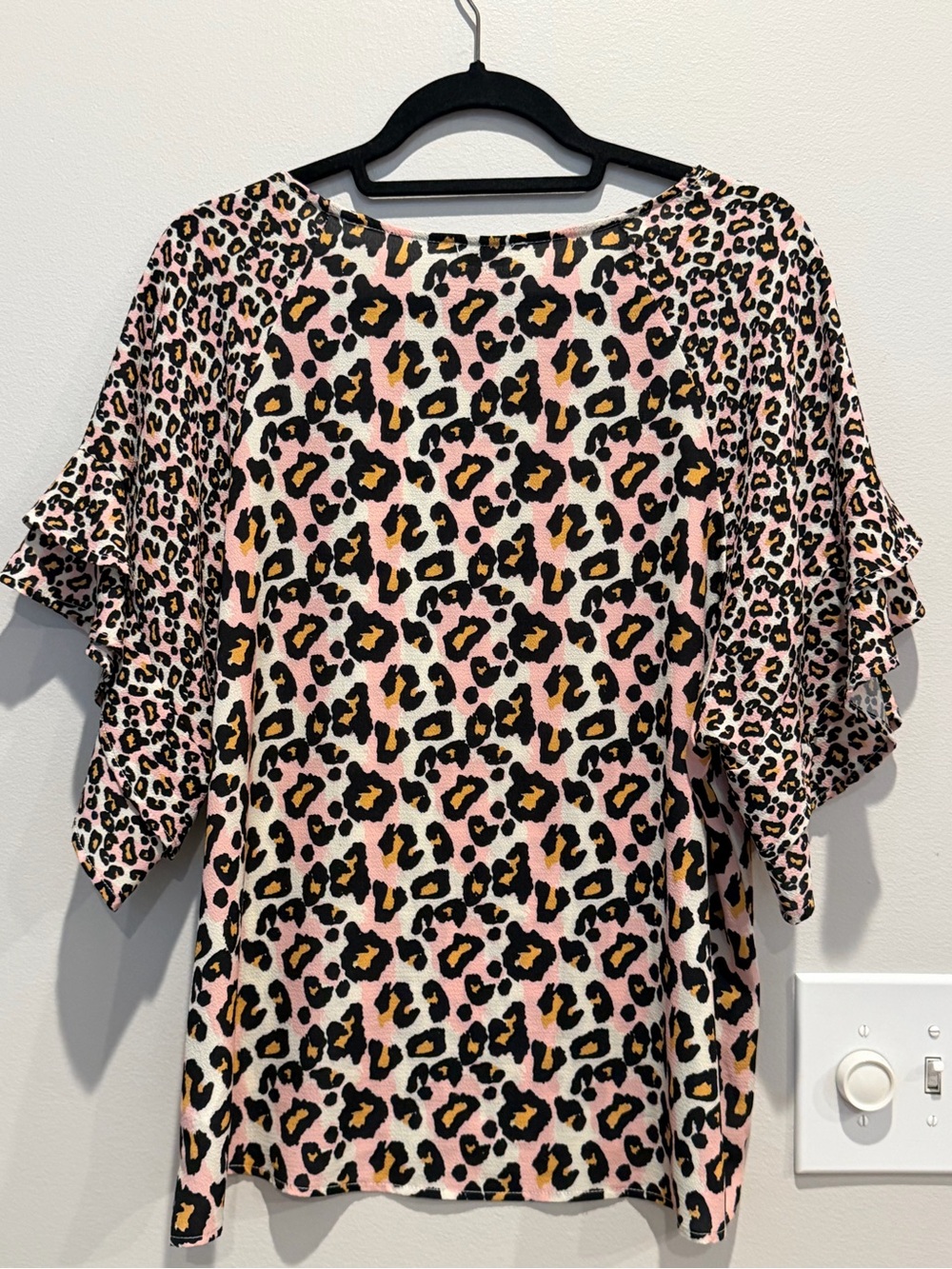 Umgee Pink & Black Leopard Print Ruffle Sleeve Tunic - Picture 3 of 4